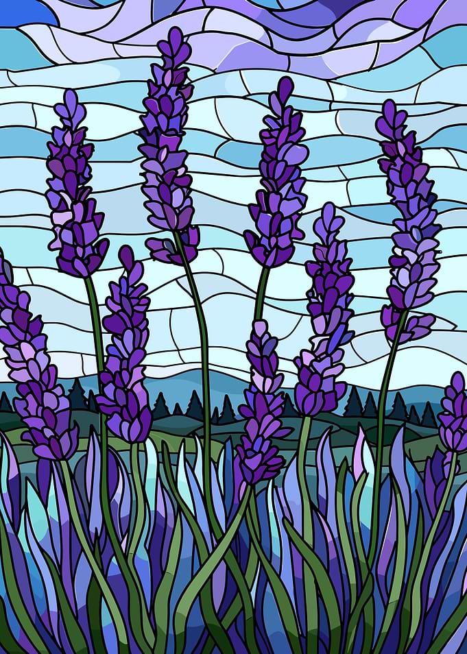 Stained Glass Lavender Field