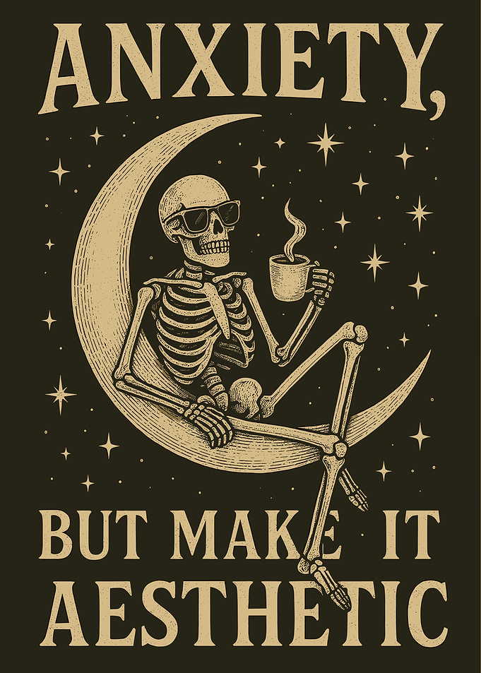 Skeleton on Moon with Coffee