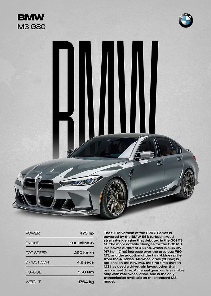 BMW M3 G80 Car Poster