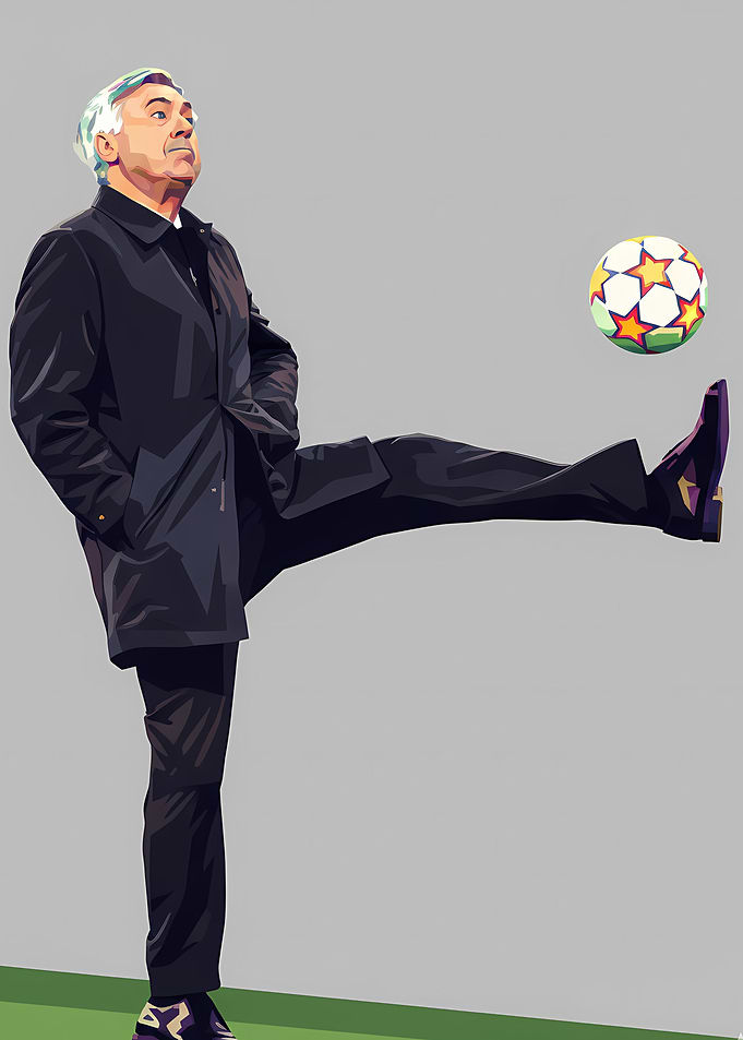 Carlo Ancelotti Kicking a Soccer Ball