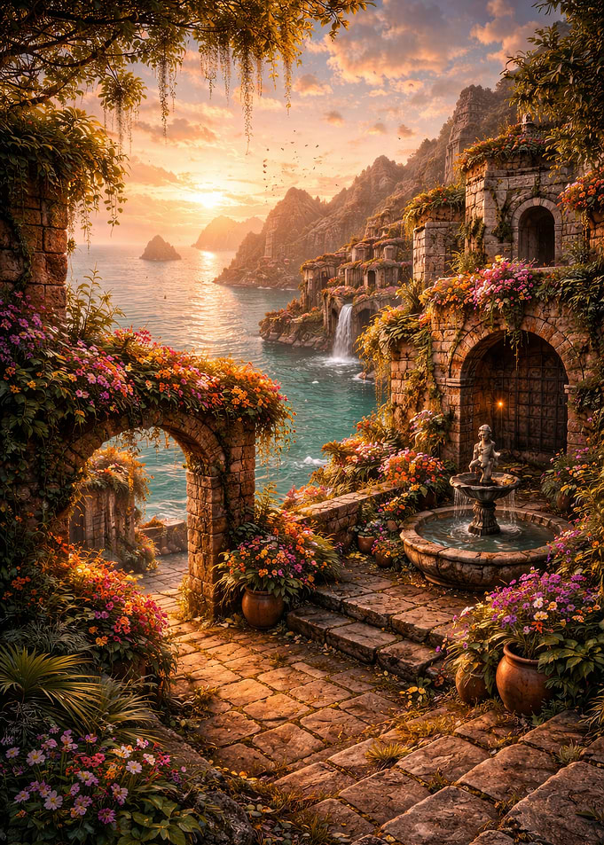 Italian Coastal Village at Sunset