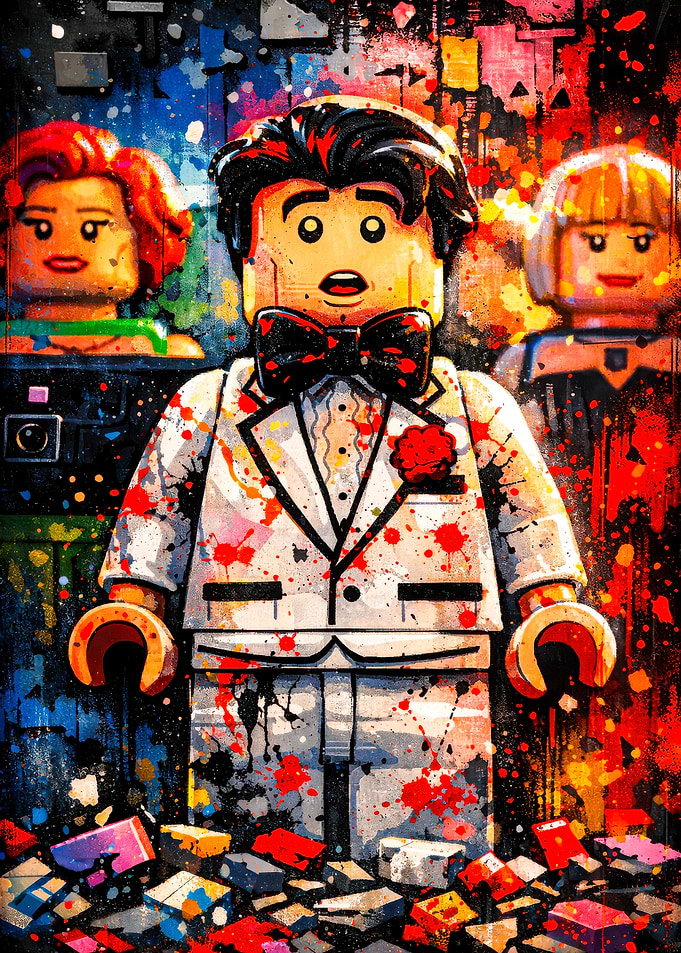 Lego Figures in a Splattered Suit