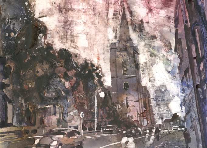 Dublin Street Scene with Church
