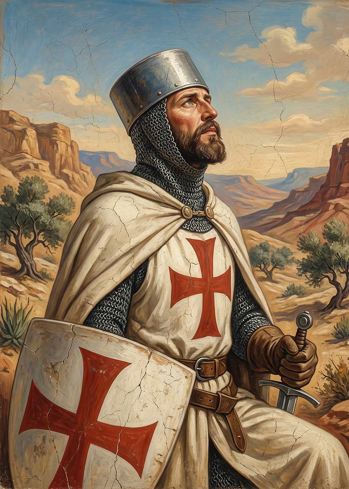 Knight Templar in Desert Landscape