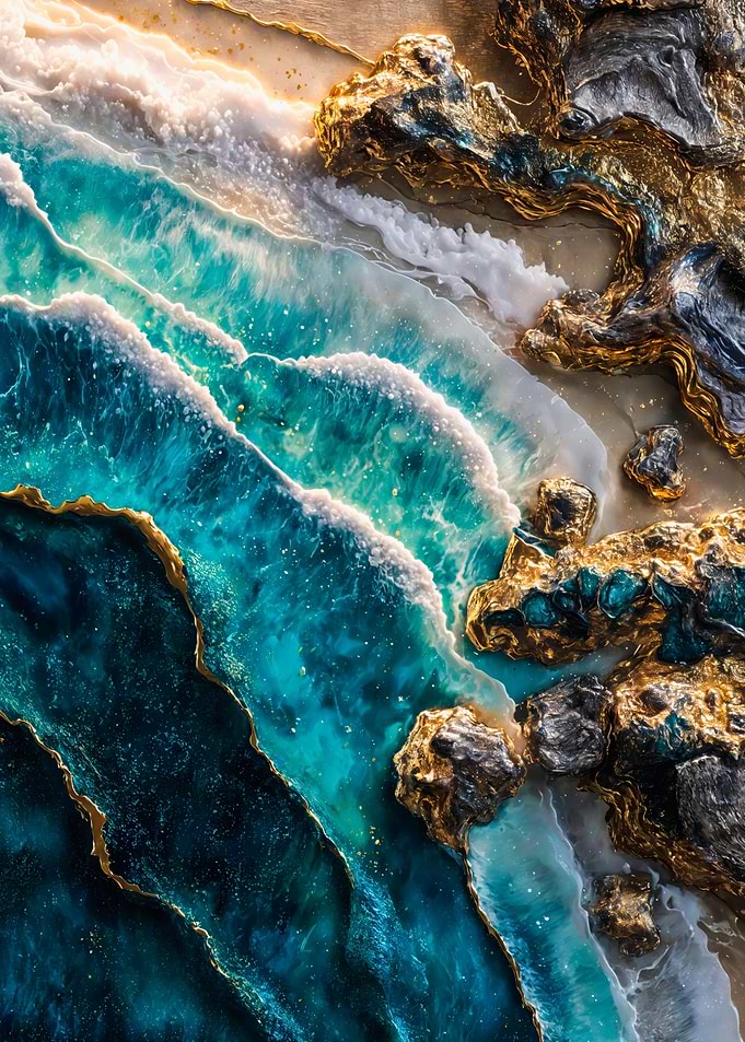 Abstract gold blue ocean waves