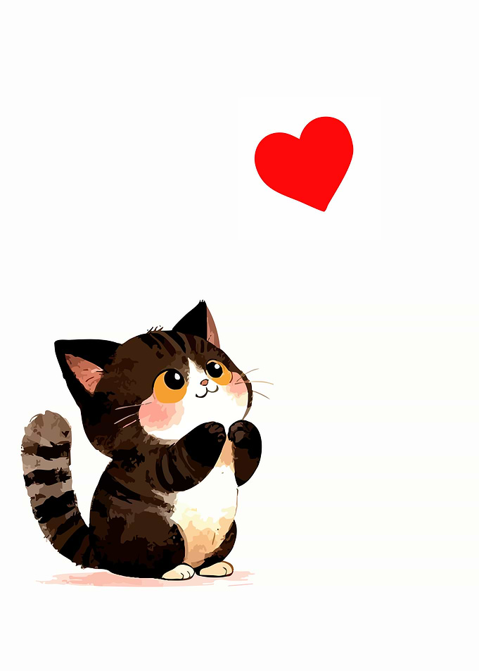 Cute Cat Looking Up at Heart