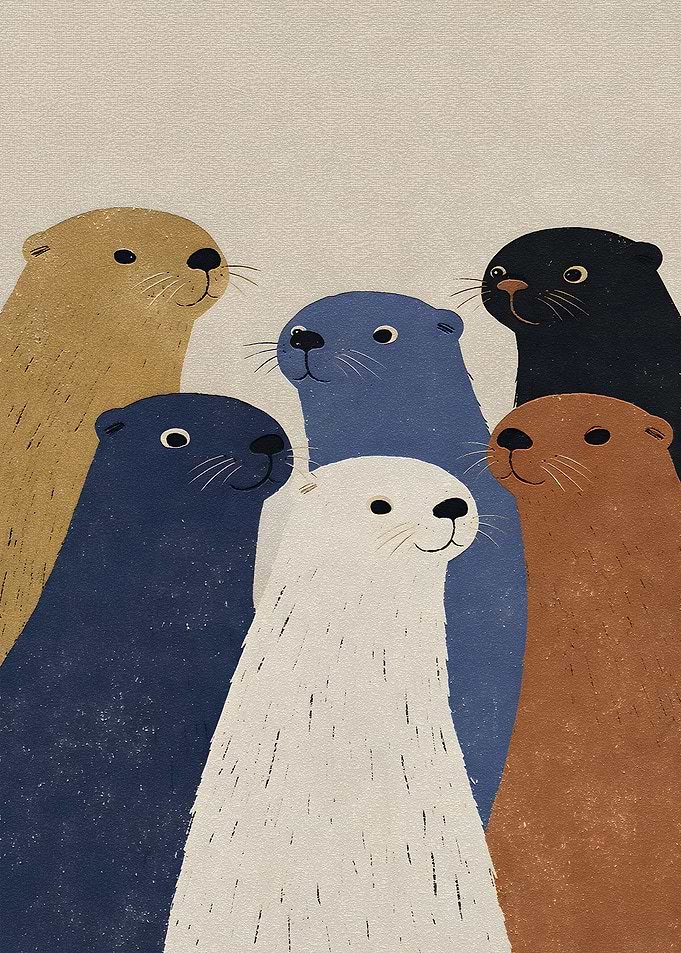 Group of Cute Otters