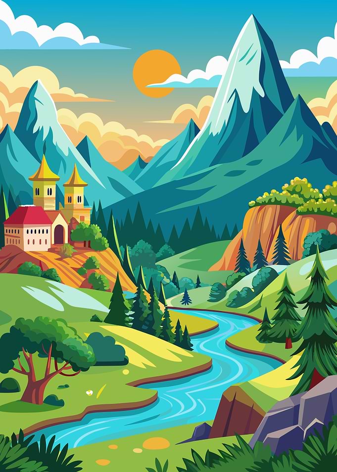Pixel Art Fantasy Landscape with Castle