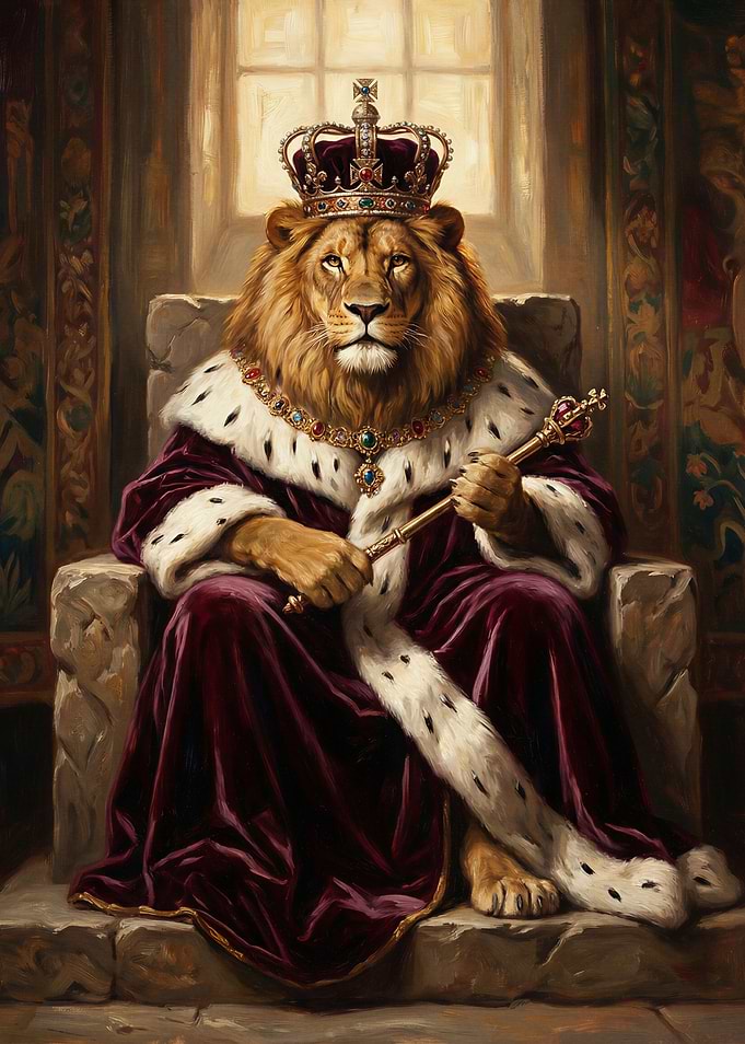 Lion King on Throne with Scepter