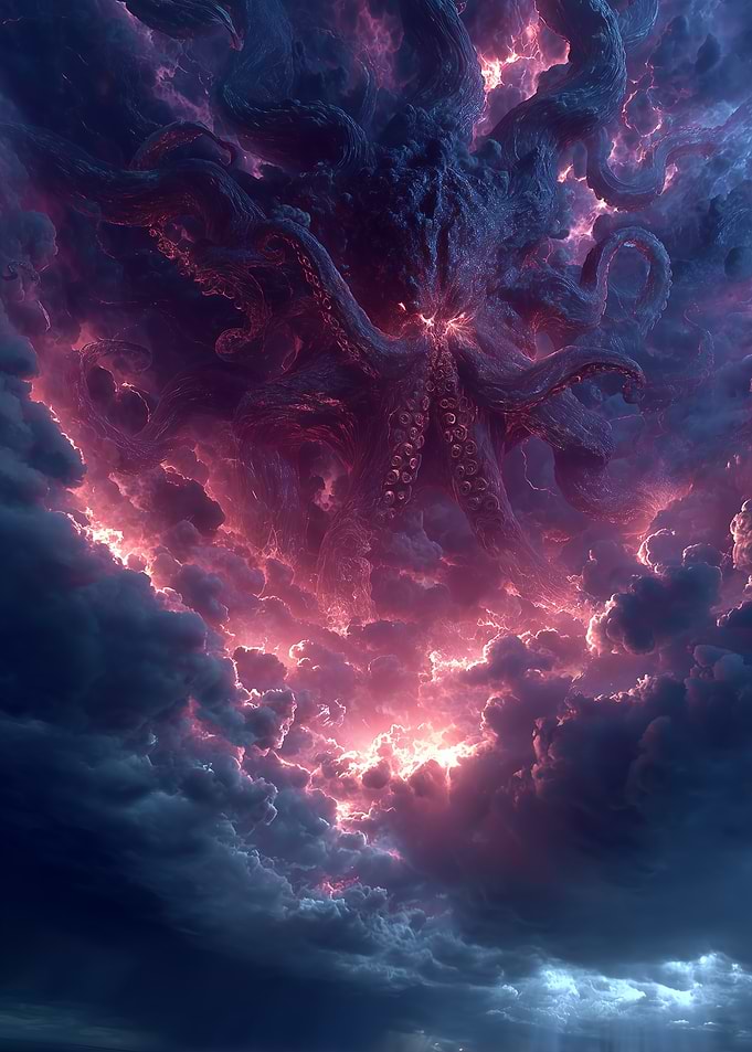 Cosmic Kraken in Stormy Sky