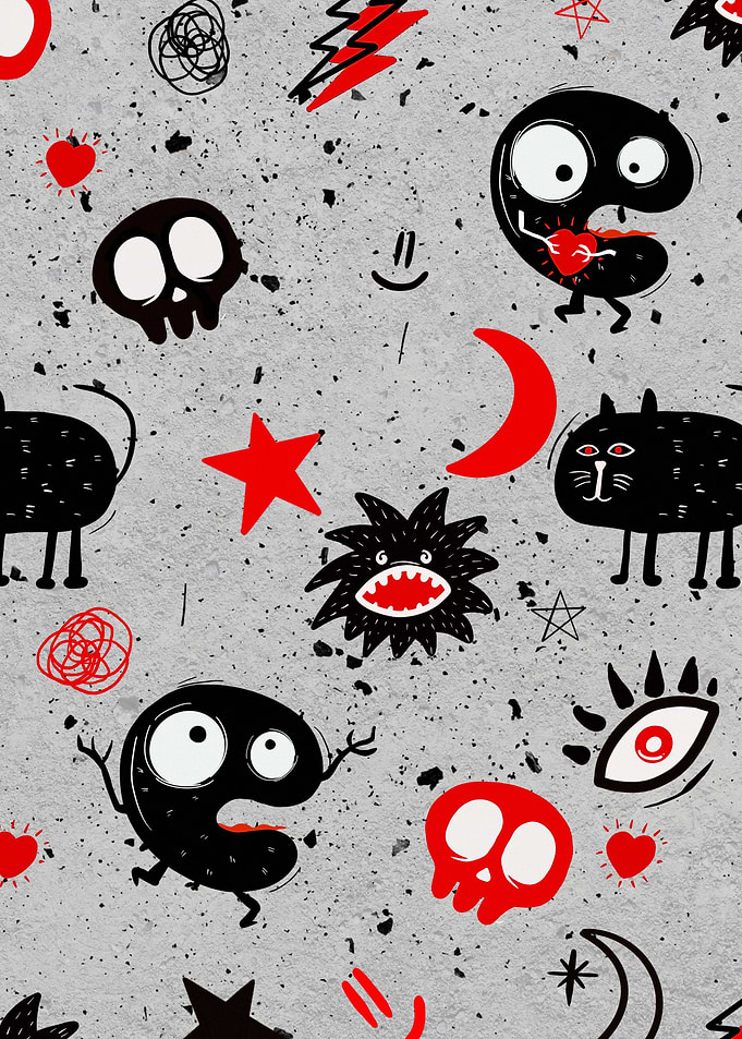 Cute Monsters and Skulls Pattern