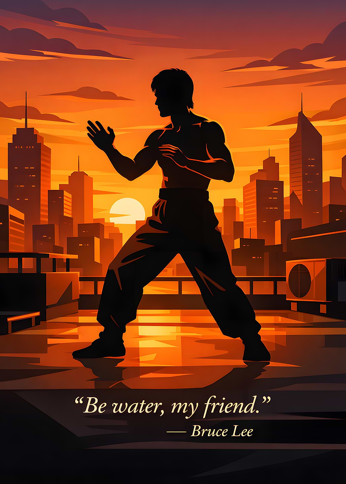 Bruce Lee silhouette at sunset quotes