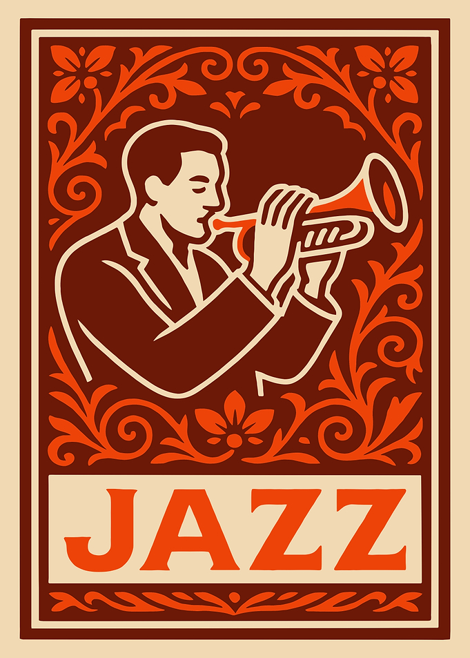 Jazz Musician Playing Trumpet Vintage Poster
