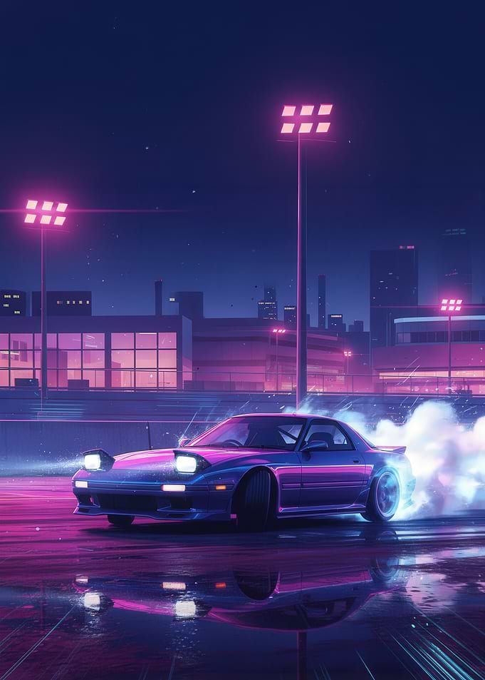 Retro Car Drifting at Night