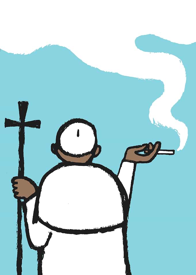 Pope Smoking a Cigarette