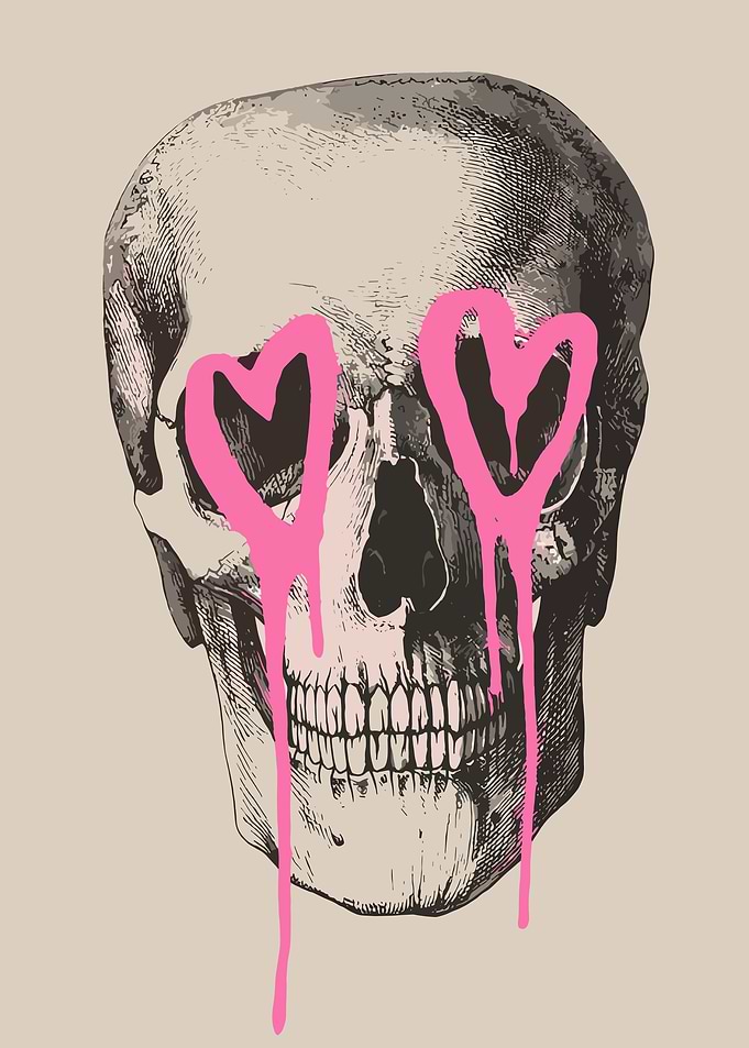 Skull with Pink Heart Eyes