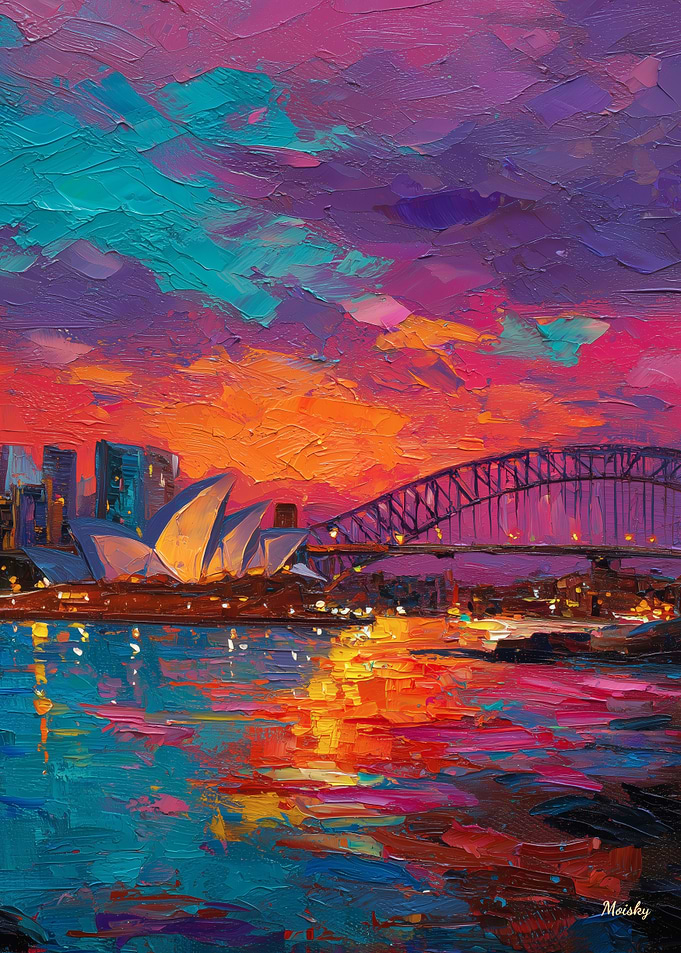 Expressionist Sydney Skyline Dramatic Harbor Sunset
