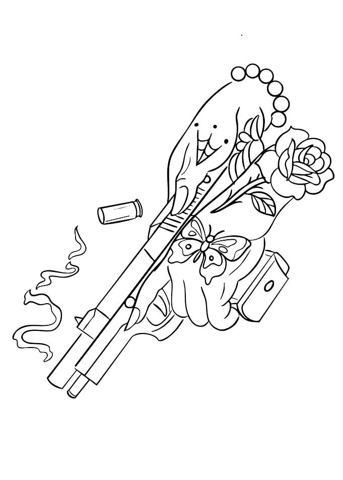 Tattoo Design: Guns, Rose, and Butterfly