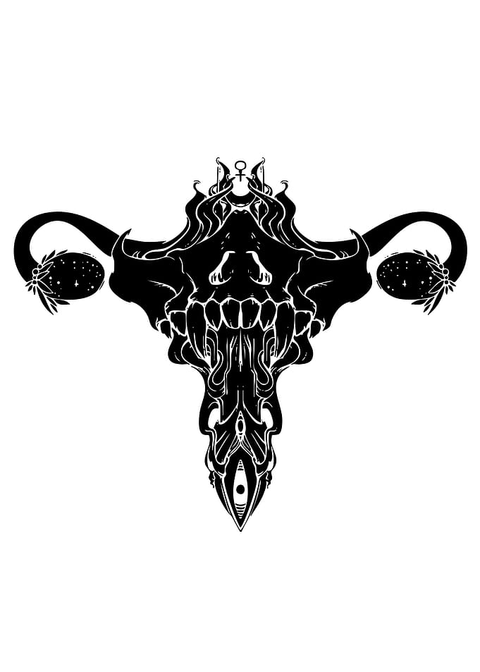 Gothic Uterus Skull with Female Symbol