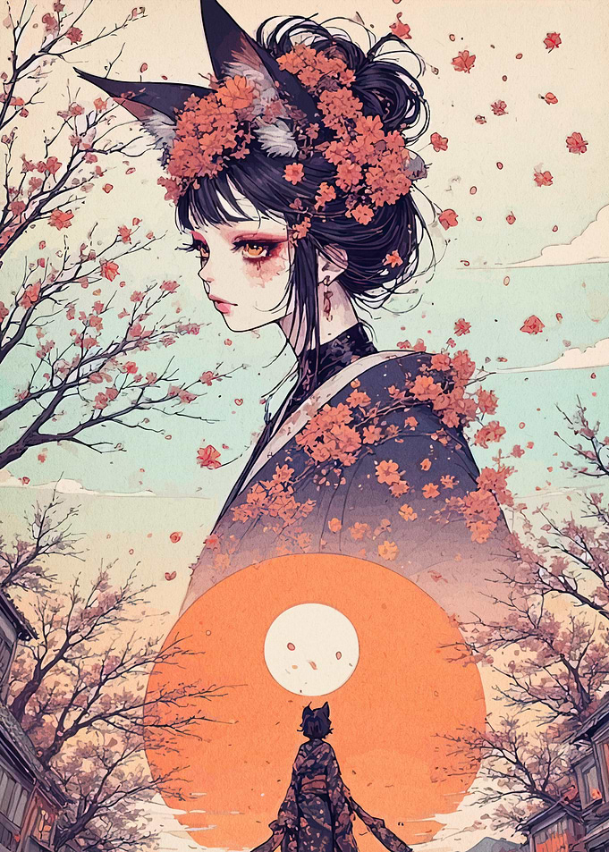 Kitsune Girl in Cherry Blossom Season