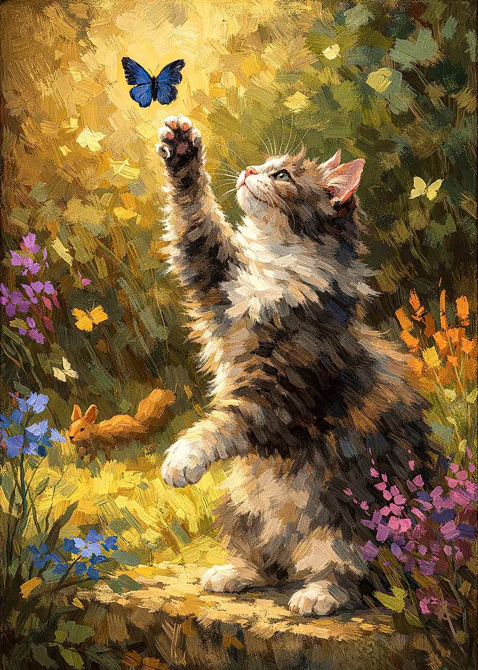 Kitten Playing with Butterfly
