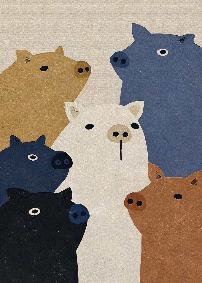 Group of Stylized Pigs
