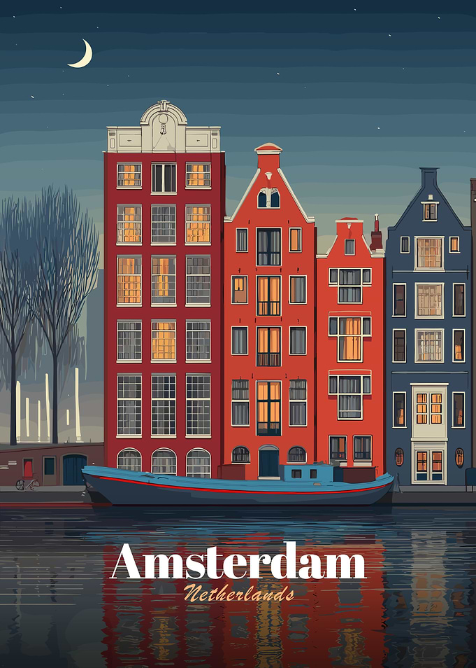 Amsterdam Canal Houses at Night