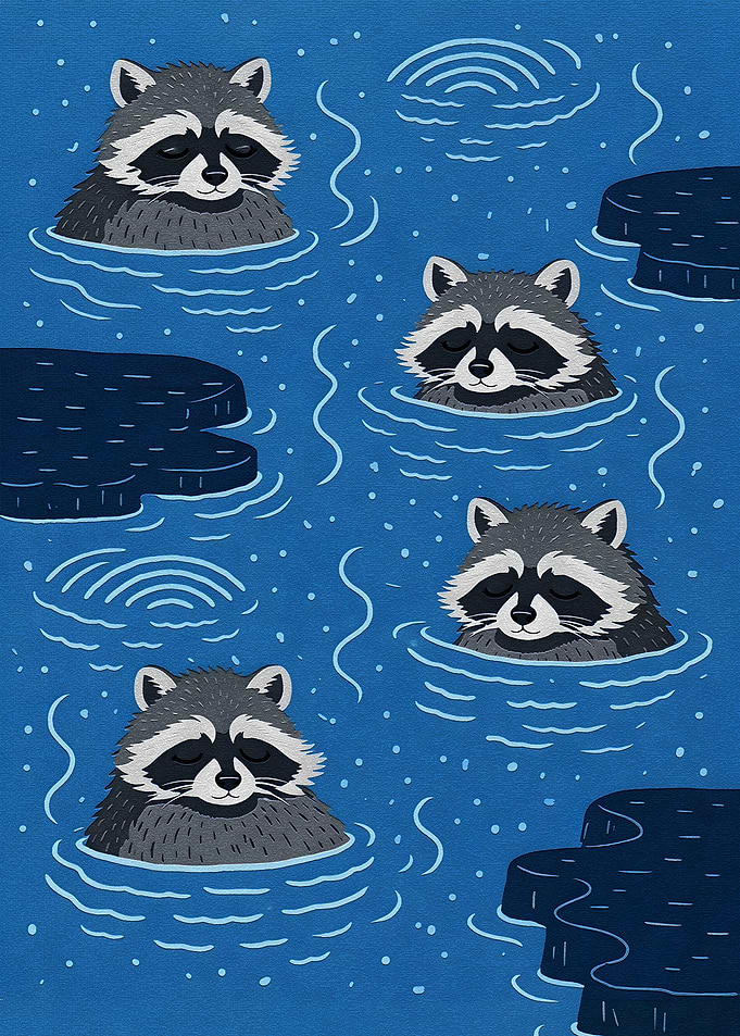 Raccoons Relaxing in Water