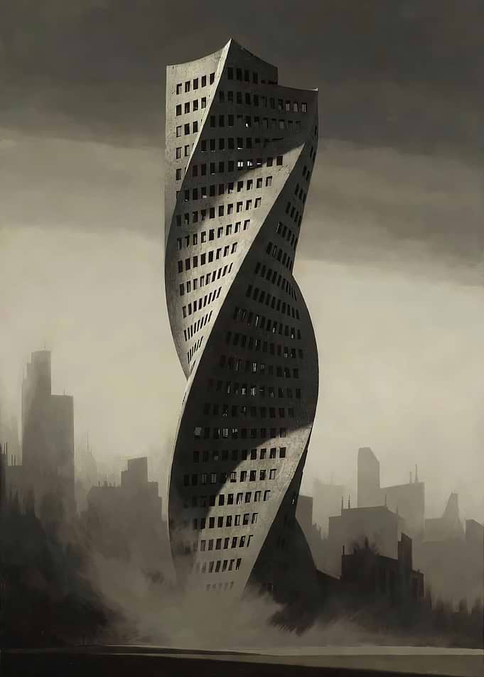 Skyscraper in a Moody Cityscape