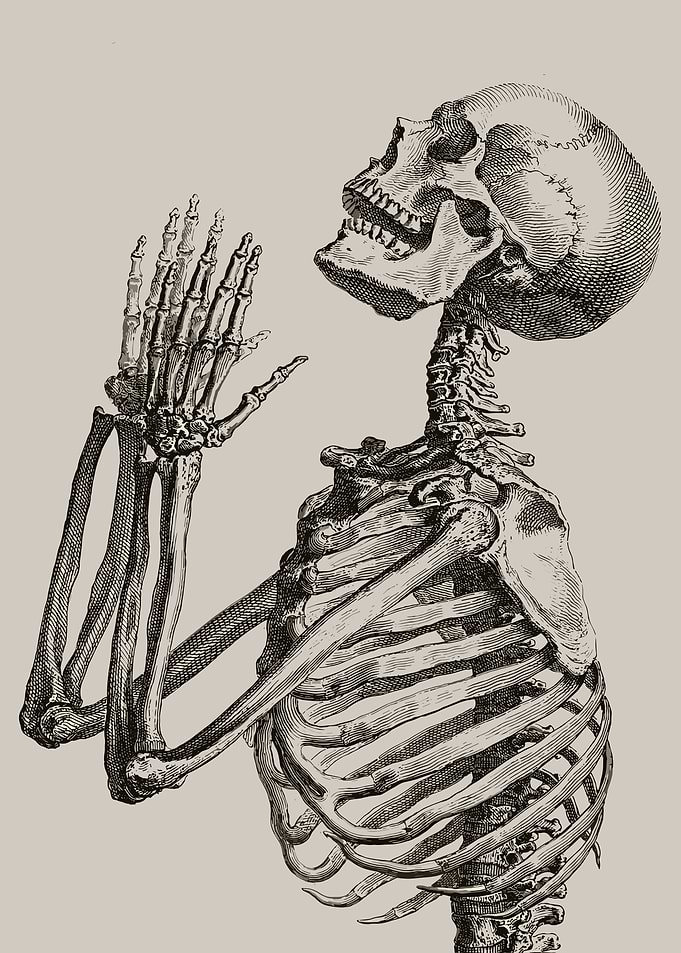 Skeleton praying or pleading