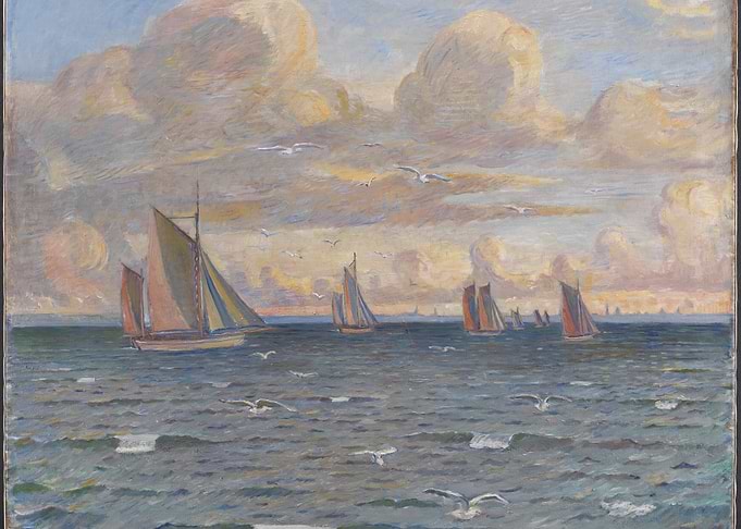 Sailboats on a Wavy Sea Under a Cloudy Sky