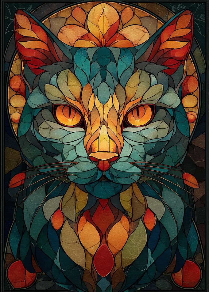 Stained Glass Cat Portrait