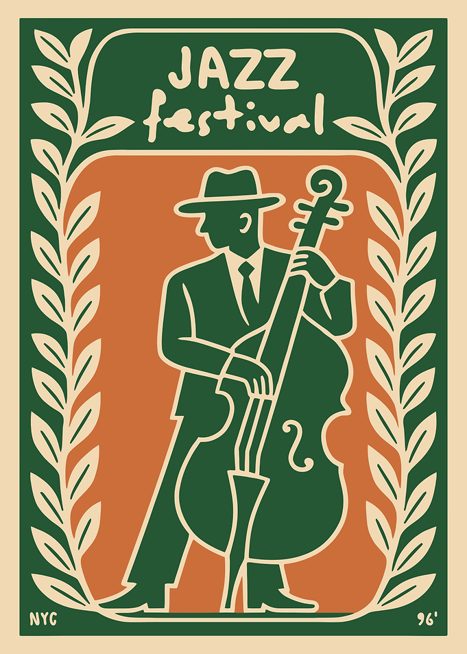 Jazz Festival Poster with Double Bass Player