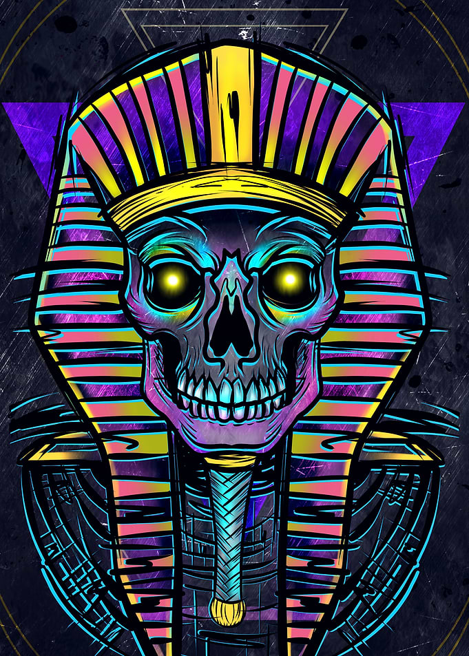 Pharaoh Skull with Neon Headdress