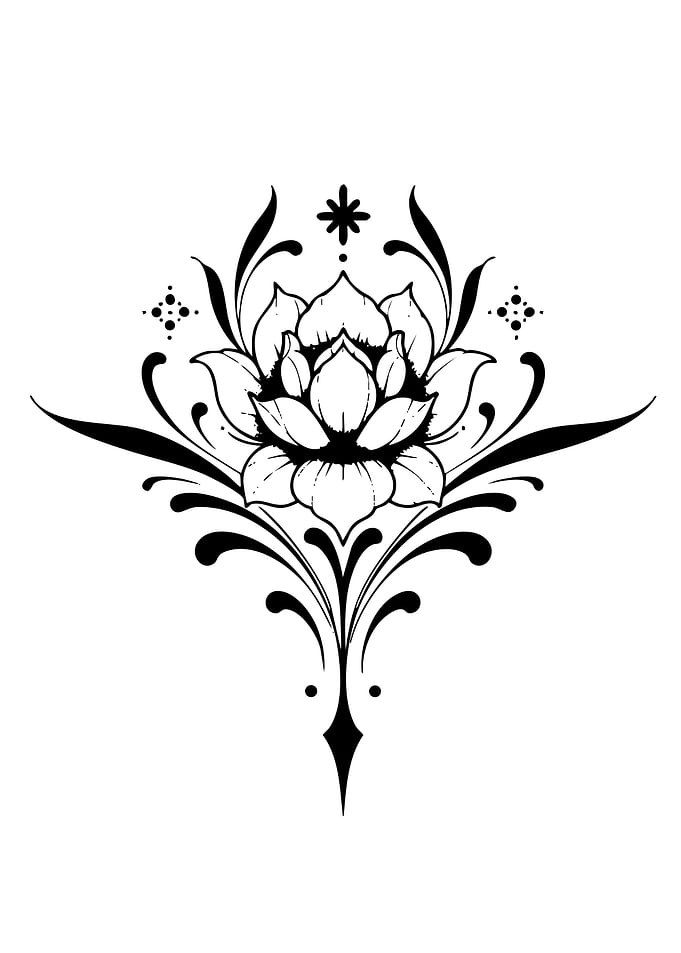 Black and White Lotus Tattoo Design