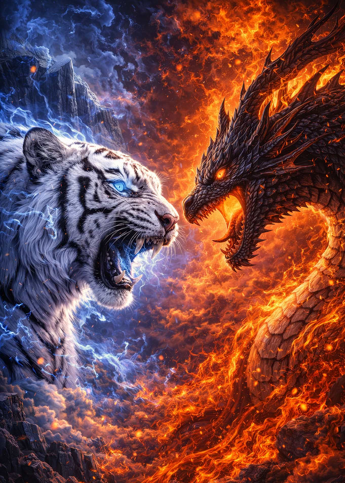 Tiger vs Dragon Fantasy Art