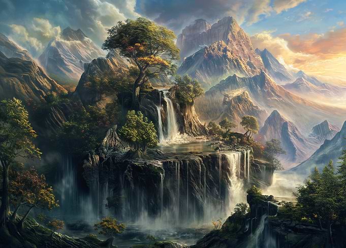 Enchanted Waterfall Mountain Landscape