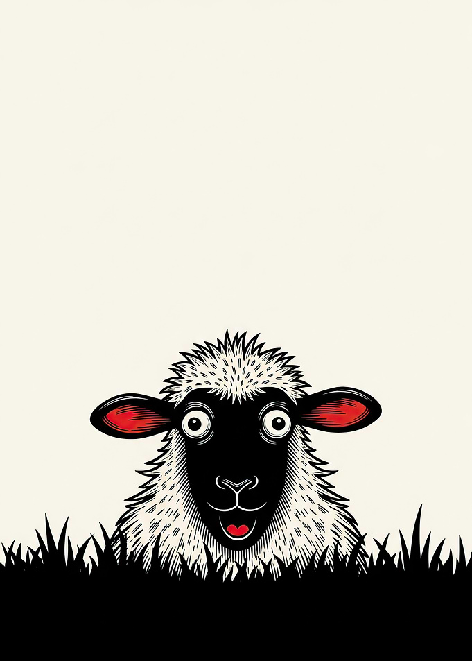 Funny Sheep Peeking Over Grass
