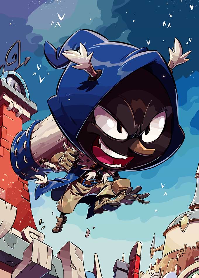 Chibi Wizard Character in Flight