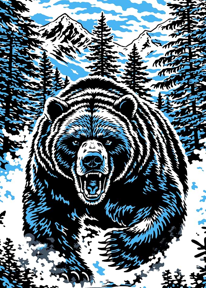 Aggressive Bear in Snowy Forest