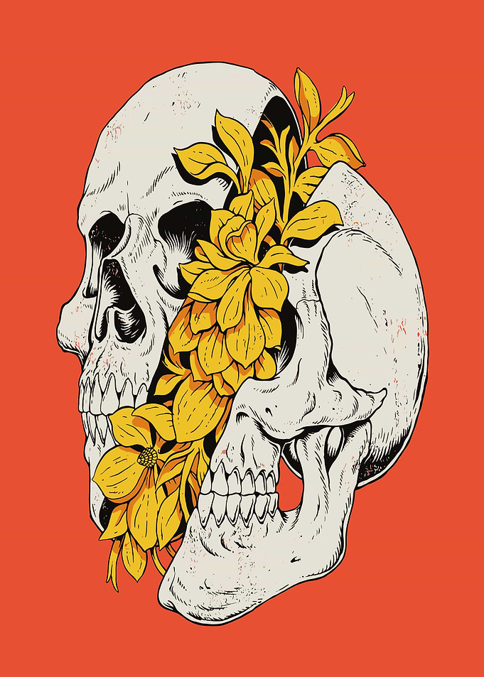 Skulls with Yellow Flowers