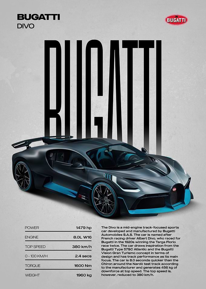 Bugatti Divo Car Poster