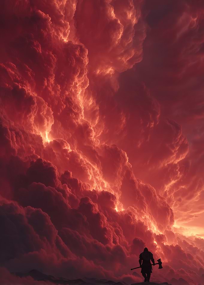 Warrior Under Fiery Sky