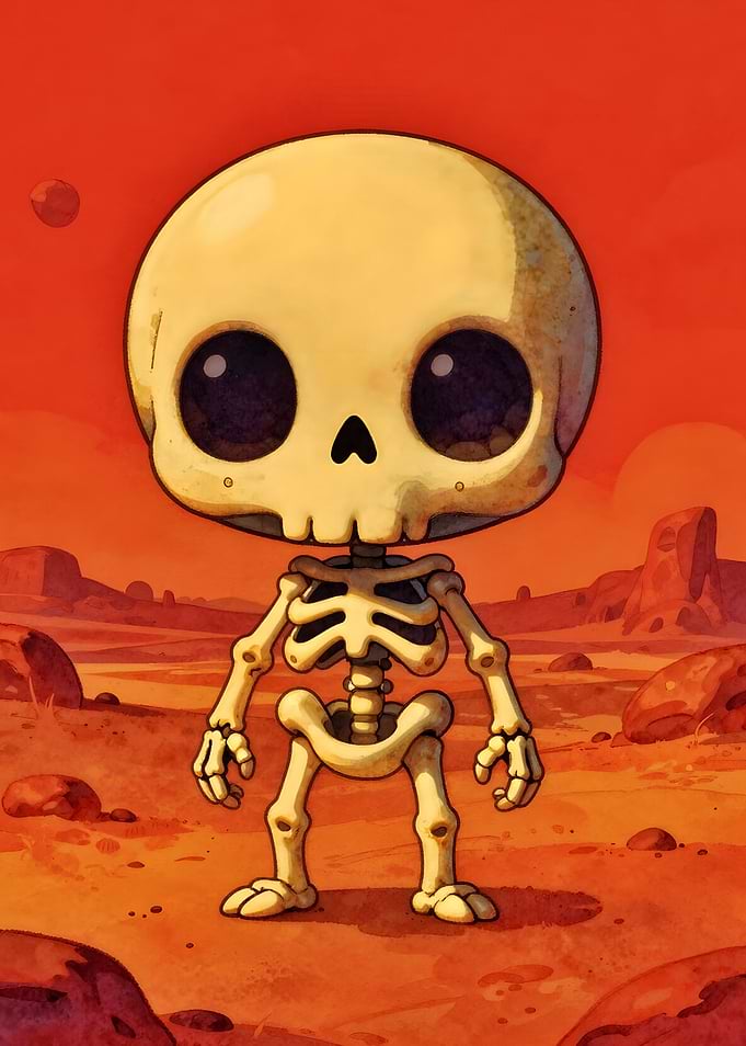 Cute Skeleton in Desert Landscape