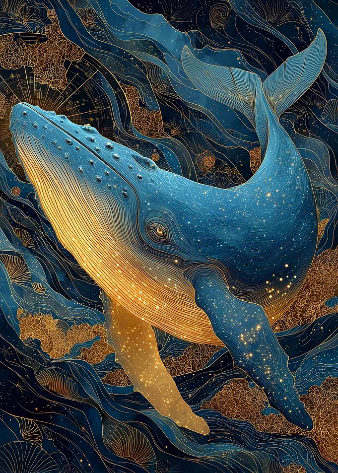 Golden Whale in Cosmic Ocean