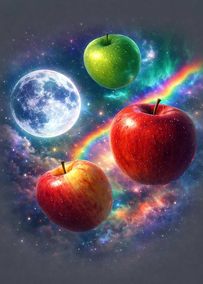 Apples and Moon in Space