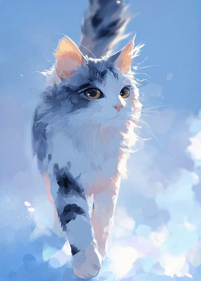 Fluffy Cat Walking in Light