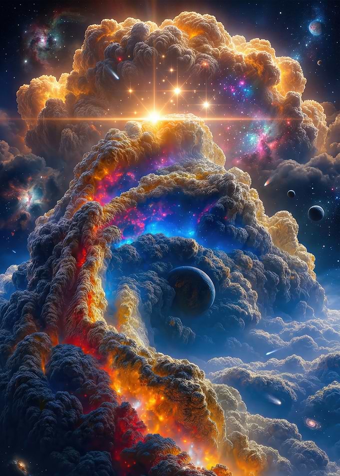 Cosmic Nebula with Planets and Stars
