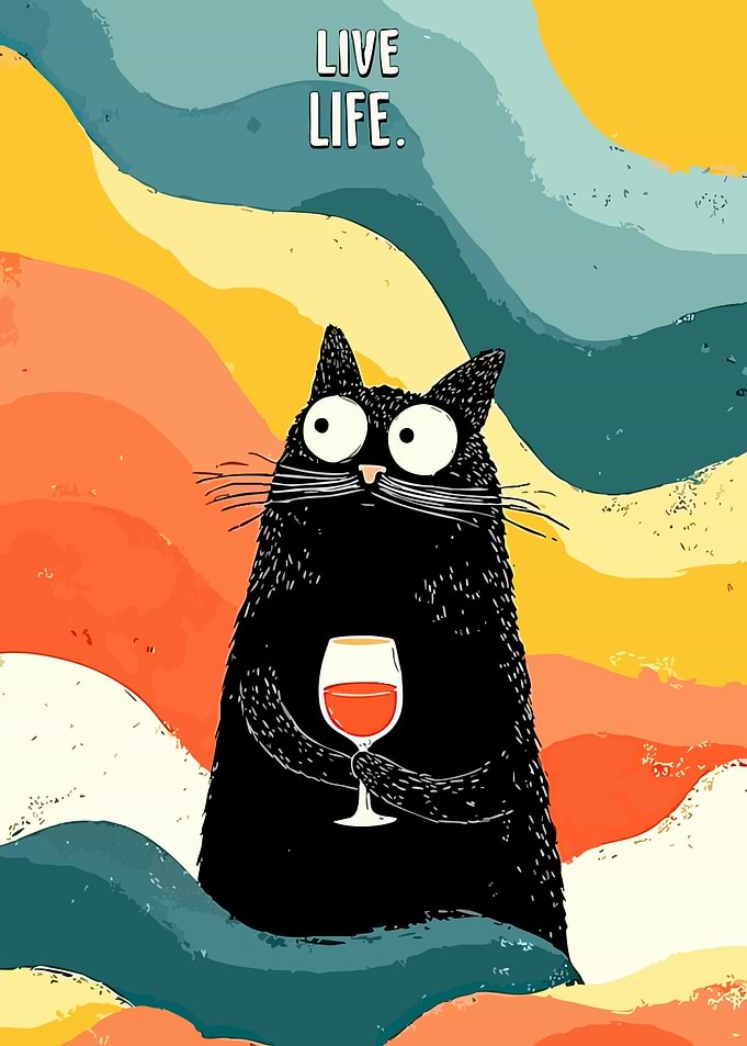 Black Cat with Wine