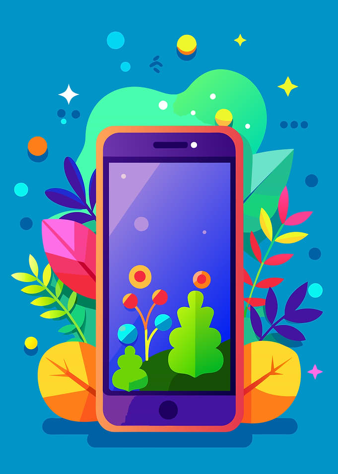Smartphone with Floral Digital Art